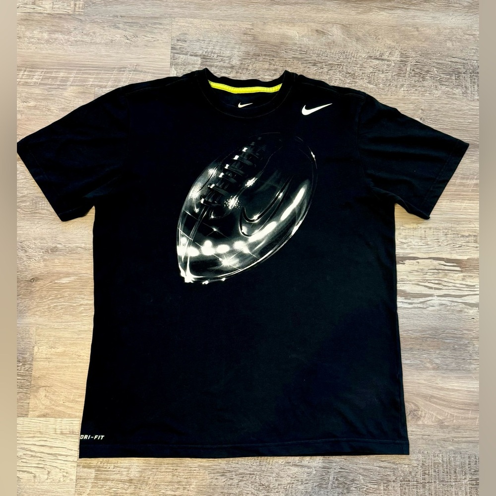 Nike Dri-FIT Men's Black T-Shirt Size L with a graphic image of a soccer ball.